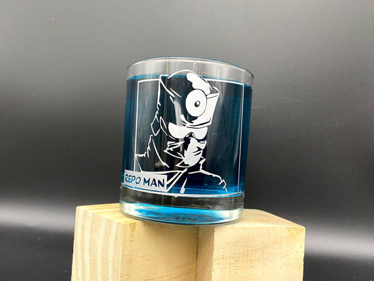 Pop Culture Glass/ Repo! Drinking Glass/ Repo Man Glass/ Repo! Whiskey Glass/ Repo! Fan Art/ Repo-Man Art/ Repo! The Genetic Opera/ barware