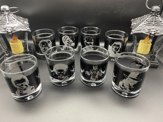 Classic Monsters Drinking Glass Set/ Universal Monsters Drinking Glass Set/ Frankenstein/ Bride/ Creature/ Invisible Man/ Phantom/ Mummy