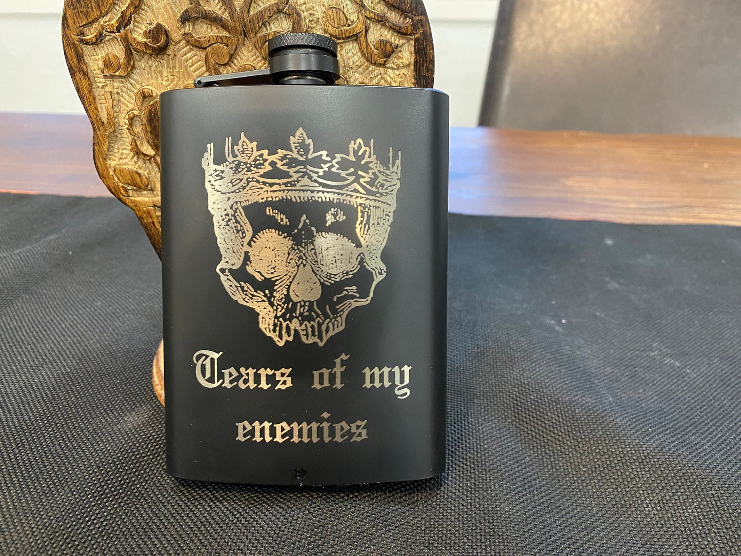 Tears of My Enemies Flask/ Personalized Flask/ Novelty Flask/ Alcohol Flask/ Custom Flask/ Black Hip Flask/ Laser Engraved Flask/ 8 oz Flask