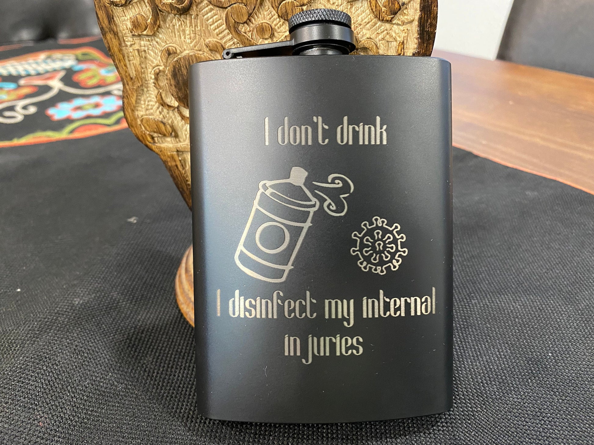 Disinfection Flask/ Personalized Flask/ Novelty Flask/ Alcohol Flask/ Custom Flask/ Black Hip Flask/ Laser Engraved Flask/8 oz Flask