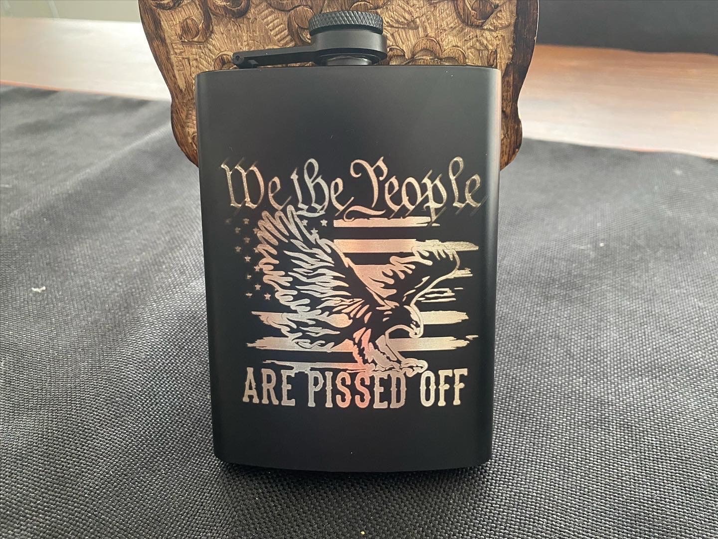 We the People Flask/ Personalized Flask/ Novelty Flask/ Alcohol Flask/ Custom Flask/ Black Hip Flask/ Laser Engraved Flask/8 oz Flask