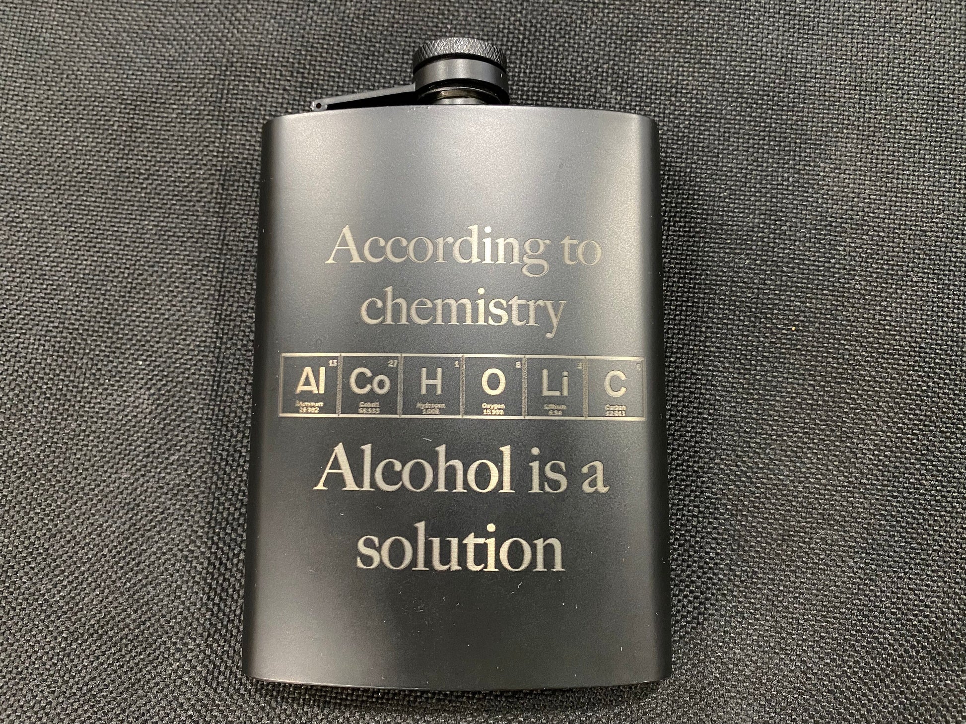 Chemistry Flask/ Personalized Flask/ Novelty Flask/ Alcohol Flask/ Custom Flask/ Black Hip Flask/ Laser Engraved Flask/Nerd flask/8 oz Flask