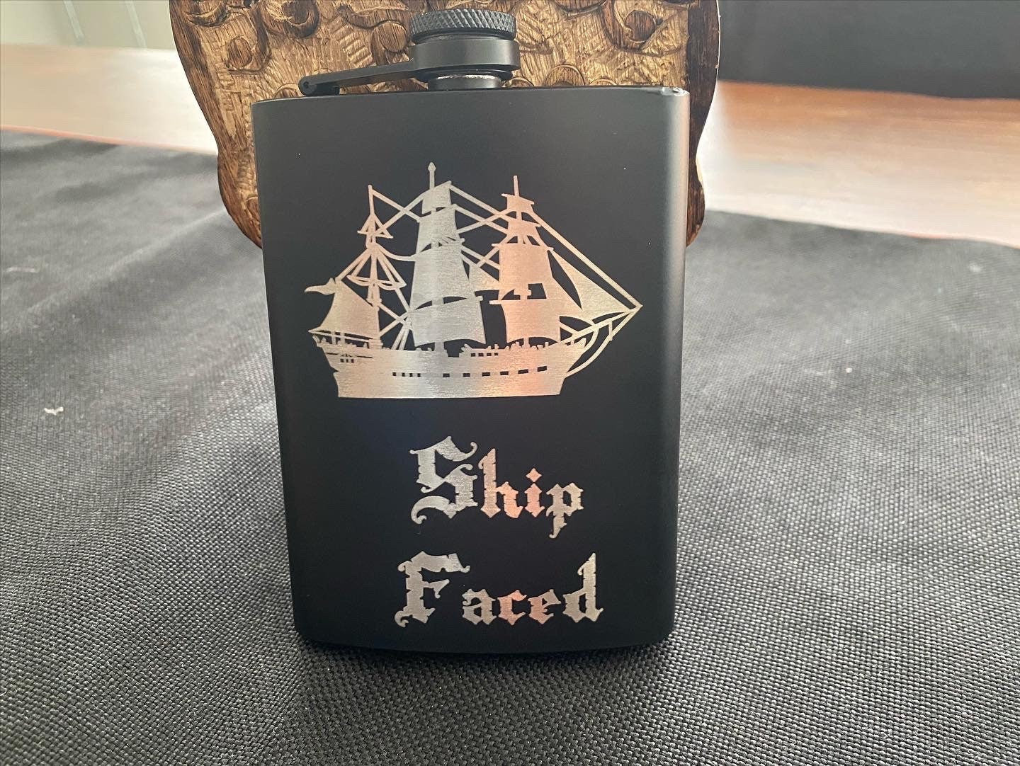 Ship faced Flask/Humor/ Personalized Flask/ Novelty Flask/ Alcohol Flask/ Custom Flask/ Black Hip Flask/ Laser Engraved Flask/8 oz Flask